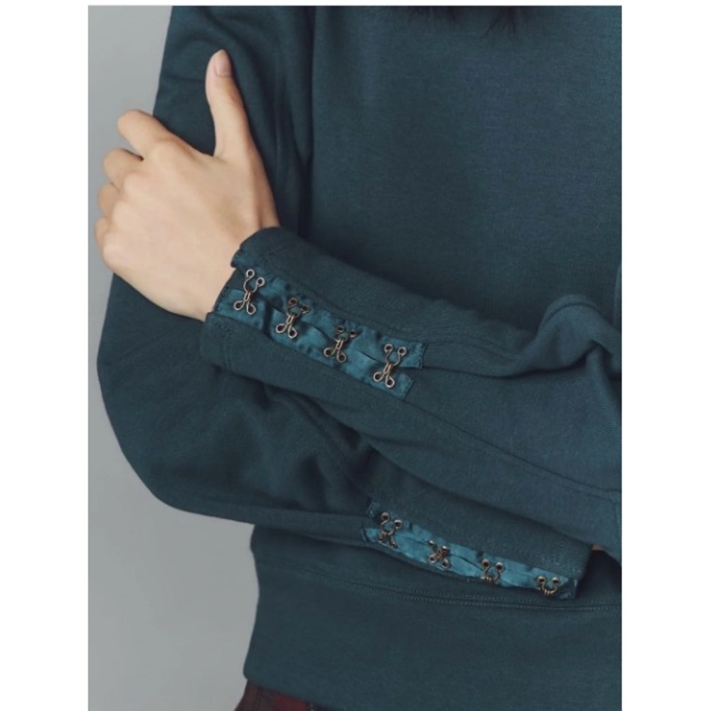 Anthropologie Fastened Puff Sleeve Pullover Womens S Dark Green Hook Eye Cuff
